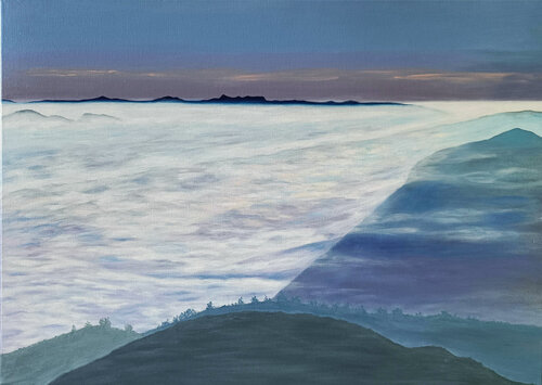 Bright clouds on blueish backdrop par Livia-Doina Stanciu, Peinture en vente sur Singulart