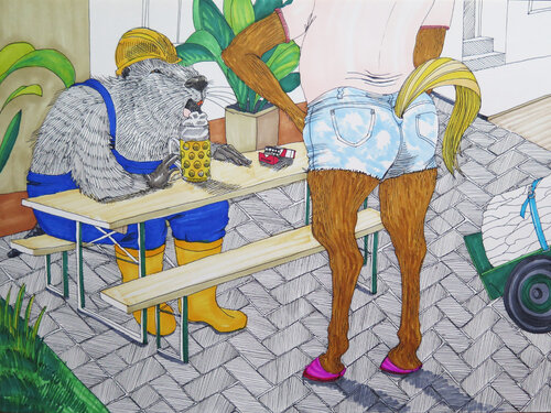 Pankow 13 „Blonder Schweif. Pankow“  Pferd/ Pferdeschwanz/ Malboro/ Pankow/ Hotpants/ Biber di Gerit Bella Buennig, Stampa in vendita su Singulart