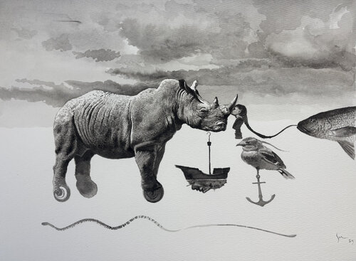 El beso del rinoceronte di Sua Guerra, Disegno in vendita su Singulart