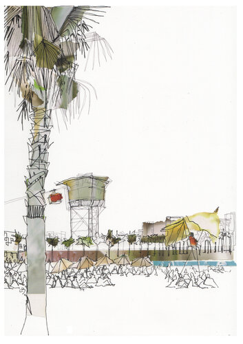 Port Vell Collage Sketch par Linda Brownlee, Œuvre sur papier en vente sur Singulart