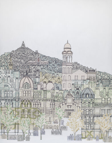 Dundee High Street - White Patchwork by Linda Brownlee, Drawing for Sale on Singulart
