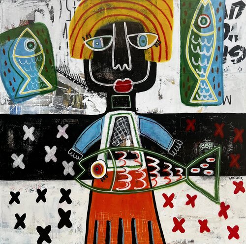 LA GARDIENNE DES POISSONS de KARTONIK, Pintura a la venta en Singulart