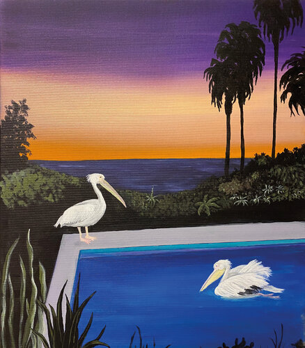 Pelicans Meeting von Andrea Eisenberger, Malerei kaufen auf Singulart