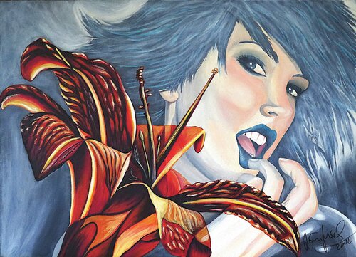 Das Mädchen aus der Feuerlilie - Verlockung von Rainer Englisch, Malerei kaufen auf Singulart