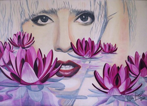 Das Mädchen mit den Lotusblüten - Verführung von Rainer Englisch, Malerei kaufen auf Singulart