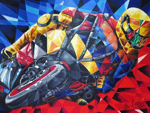 Motorradrennen - In bester Kurvenlage van Rainer Englisch, Schilderij te koop op Singulart