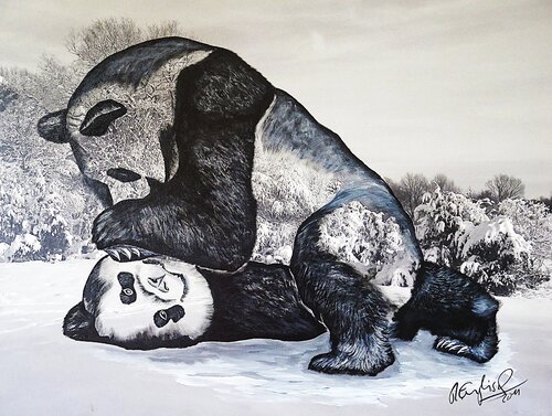 Pandas - Bruderliebe par Rainer Englisch, Peinture en vente sur Singulart