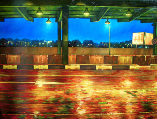 Airport - Smoking a cigarette by Paolo Cristiani, 회화 for Sale on Singulart