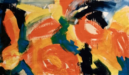Das Orange im Indigo par Andrea Pfeil, Peinture en vente sur Singulart