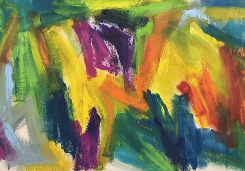 Warmes Gelb im Grün par Andrea Pfeil, Peinture en vente sur Singulart