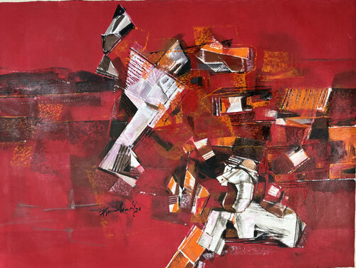 crimson echoes van Richard Anbudurai, Schilderij te koop op Singulart