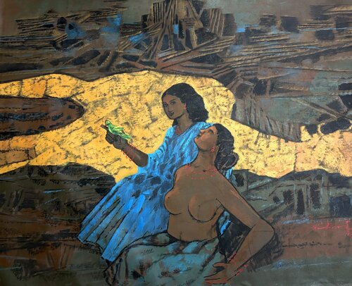 Green parrot van Richard Anbudurai, Schilderij te koop op Singulart