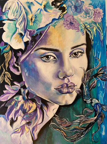 Girl with Koi by Sylvia Cohen, 회화 for Sale on Singulart