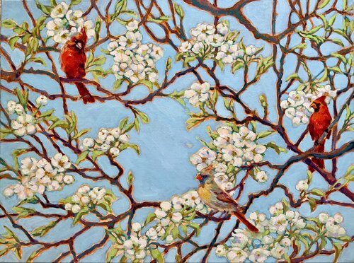 Worüber singt der Rote Kardinal? von Liudmila Shertsinger, Malerei kaufen auf Singulart