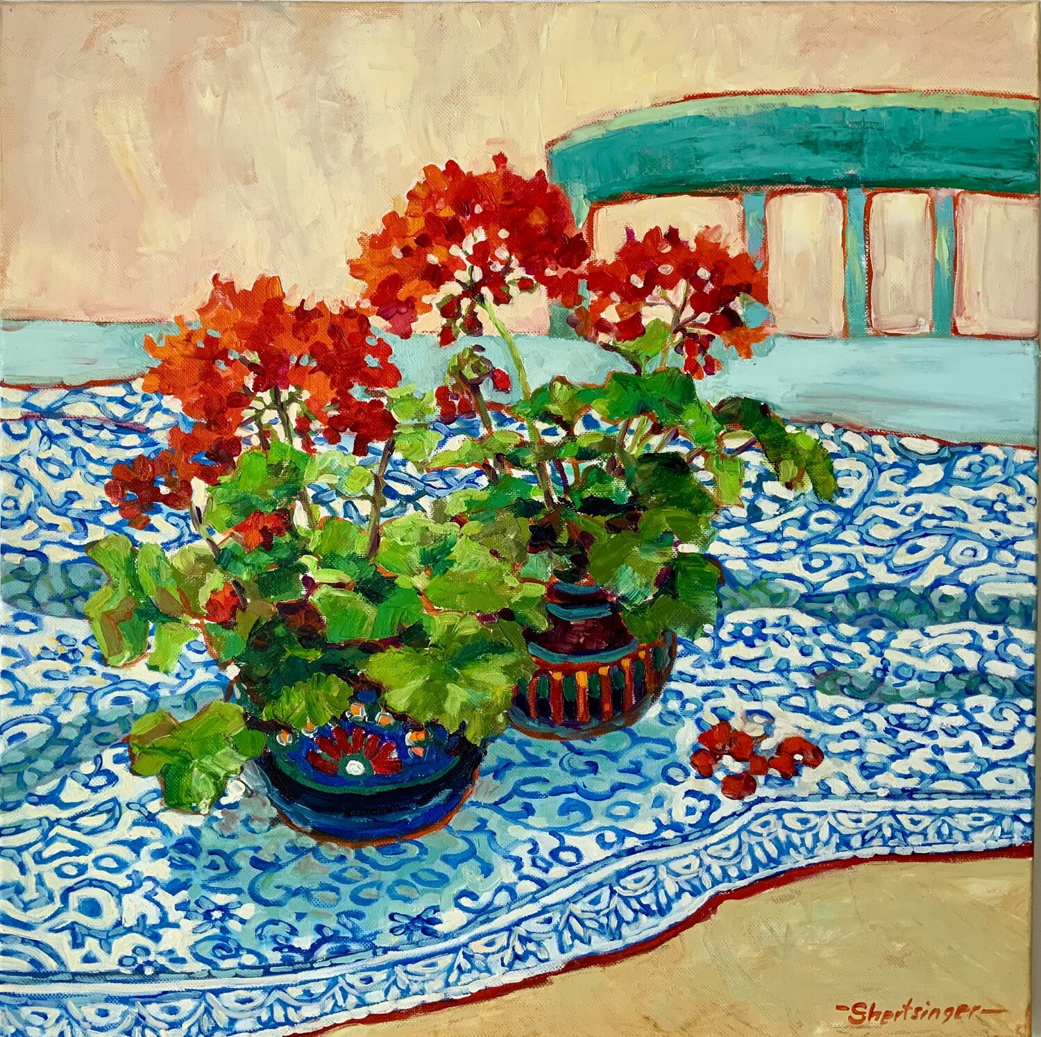 Rote Geranie Liudmila Shertsinger Pintura original en venta
