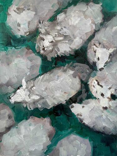 Sheep in the pasture (miniature) von Ekaterina Dutkevich, Malerei kaufen auf Singulart