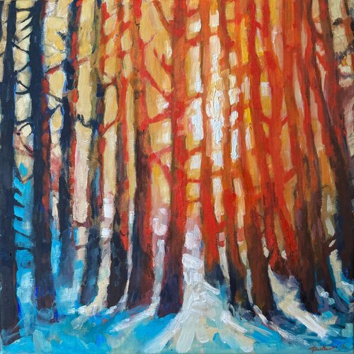 Sunset in the winter forest von Ekaterina Dutkevich, Malerei kaufen auf Singulart