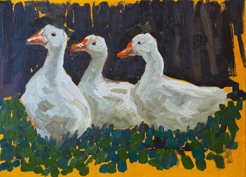 Ducks on a walk by Ekaterina Dutkevich, Painting for Sale on Singulart