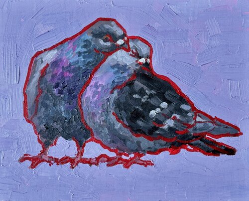 Two Pigeons in Love von Ekaterina Dutkevich, Malerei kaufen auf Singulart
