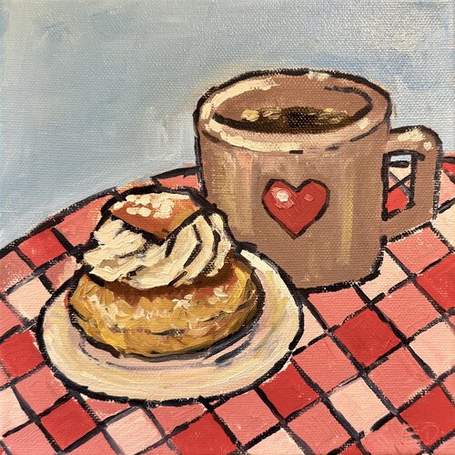 Semla bun and coffee von Ekaterina Dutkevich, Malerei kaufen auf Singulart