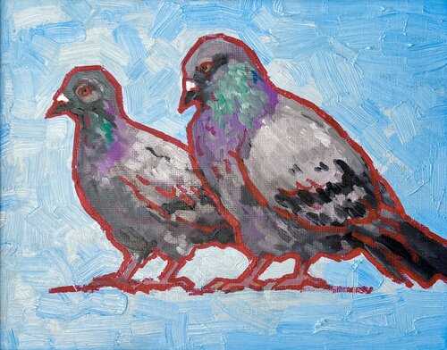 Pigeons couple van Ekaterina Dutkevich, Schilderij te koop op Singulart
