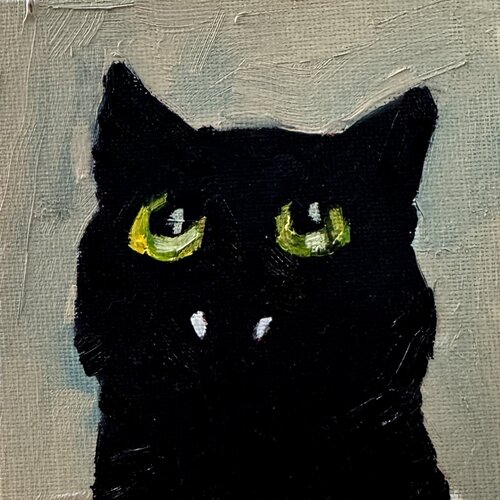 Black cat gaze de Ekaterina Dutkevich, Pintura a la venta en Singulart