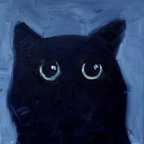 Black cat gaze de Ekaterina Dutkevich, Pintura a la venta en Singulart