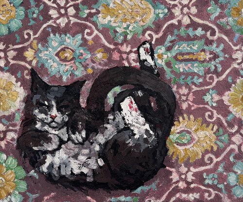 Black cat on the carpet par Ekaterina Dutkevich, Peinture en vente sur Singulart