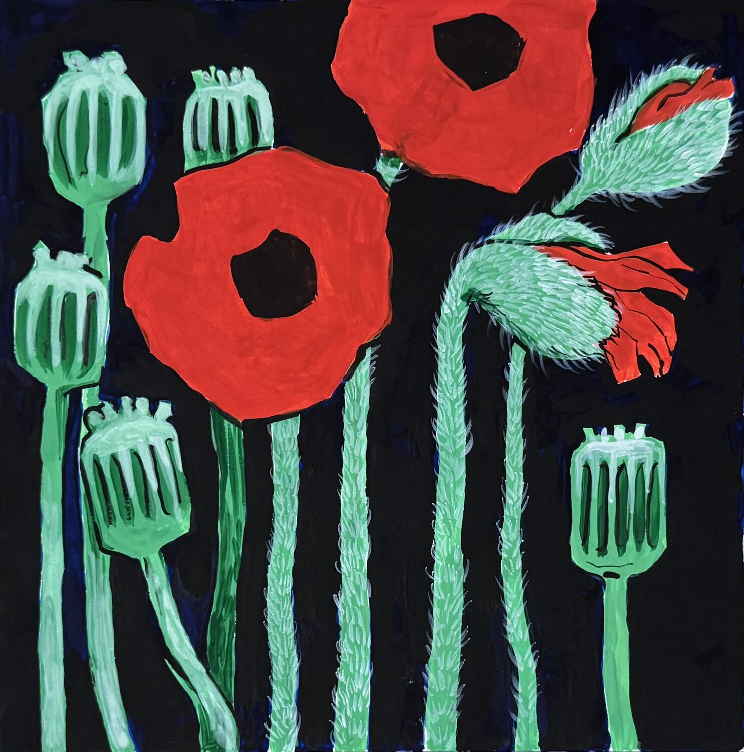 Poppy flowers on black Ekaterina Dutkevich Originalgemälde zu verkaufen