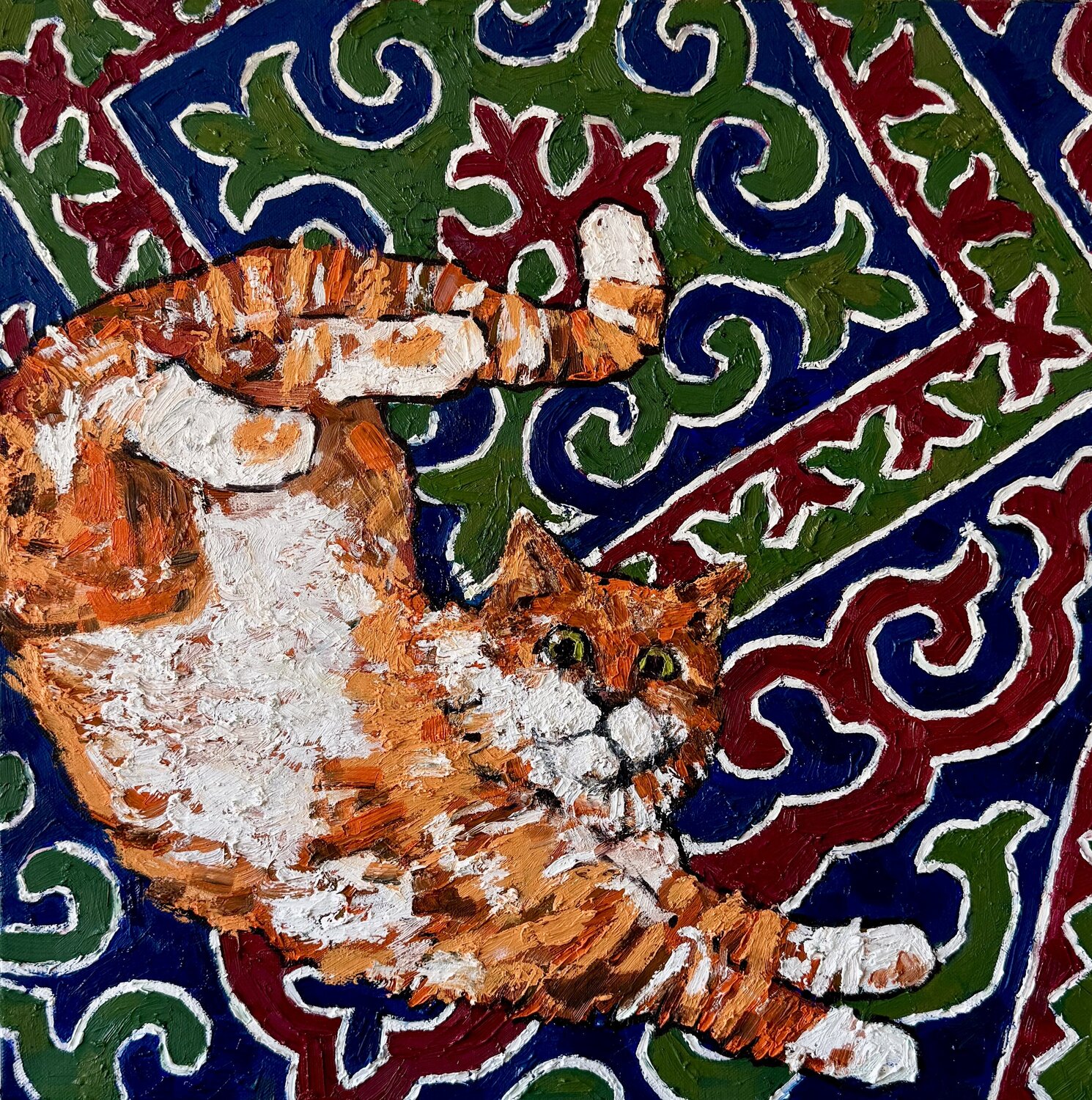 Cat at the carpet Ekaterina Dutkevich Original painting for sale