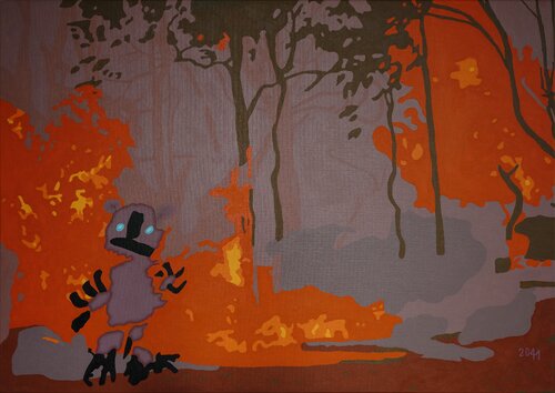 Koala and forest fire von Robert Loecker, Malerei kaufen auf Singulart