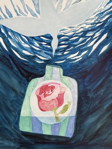 Colombe repêchant une Rose dans la Mer. by Charlotte Franchisey, Work on Paper for Sale on Singulart