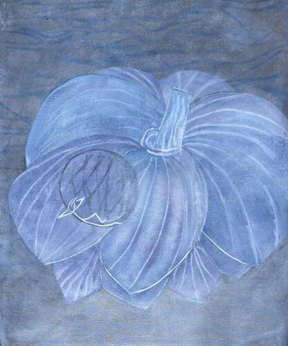 Lotus Lavande flottant entre Ciel et Mer, Porté par la Rêverie. Lavander Lotus Floating between Sky and Sea, Carried by Reverie. van Charlotte Franchisey, Schilderij te koop op Singulart