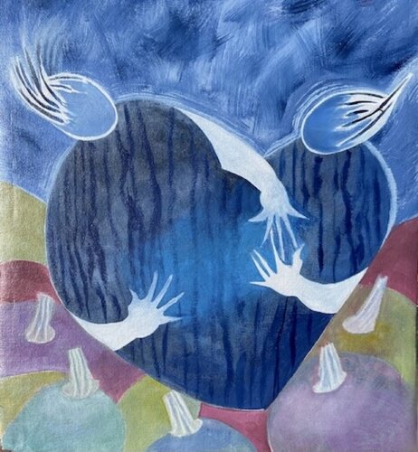 On marche sur des Lotus. We walk on lotuses von Charlotte Franchisey, Malerei kaufen auf Singulart