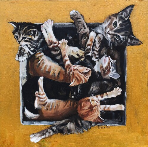 Golden Cat Square di Elza Slo, Pittura in vendita su Singulart