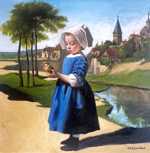 Niña holandesa con jilguero by JUAN MANUEL SANCHEZ RODRIGUEZ, Painting for Sale on Singulart