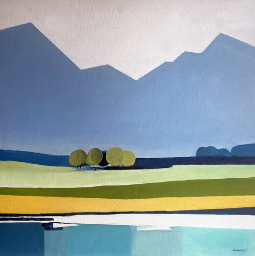 Layered Fields Under Blue Skylines von JUAN MANUEL SANCHEZ RODRIGUEZ, Malerei kaufen auf Singulart