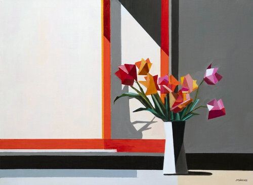 Composición con flores poligonales von JUAN MANUEL SANCHEZ RODRIGUEZ, Malerei kaufen auf Singulart