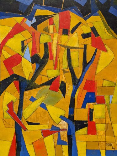 Baumgruppe in Gelb und Grün von Wolfgang Hey, Malerei kaufen auf Singulart