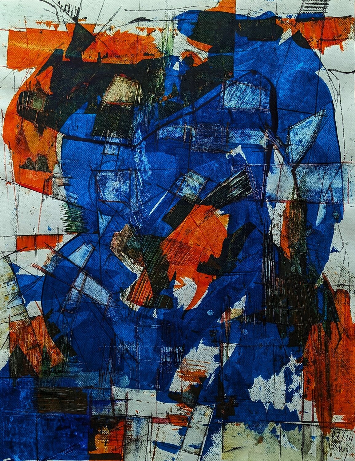 Symphonie in Blau und Orange Wolfgang Hey Originalgemälde zu verkaufen