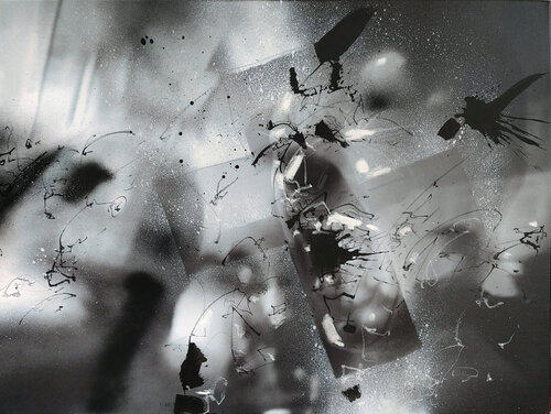 gestisch übermalte Fotocollage van Jürgen Wagner, Schilderij te koop op Singulart