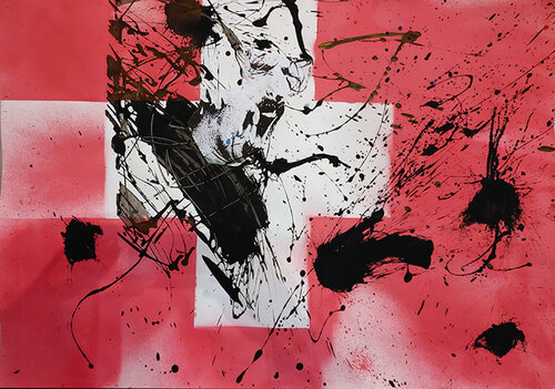 Schrei 2  Collage gestisch übermalt by Jürgen Wagner, Work on Paper for Sale on Singulart