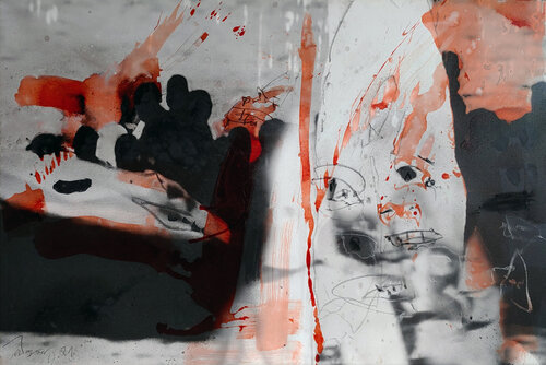 Collage gestisch übermalt - Ku Klux Klan ? van Jürgen Wagner, Schilderij te koop op Singulart