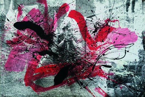 Collage gestisch übermalt - "Soldat, Soldat wo gehst du hin ? " van Jürgen Wagner, Schilderij te koop op Singulart