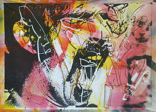 Schrei 1 übermalte Collage von Jürgen Wagner, Malerei kaufen auf Singulart