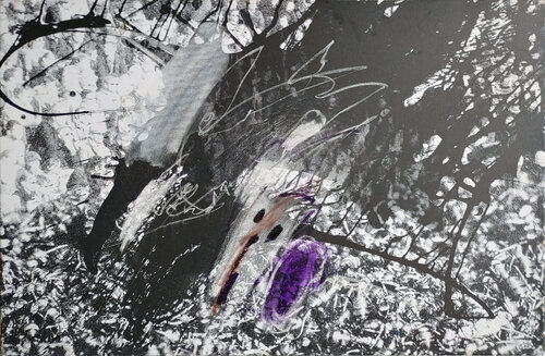 Collage gestisch übermalt - Liveperformance van Jürgen Wagner, Schilderij te koop op Singulart