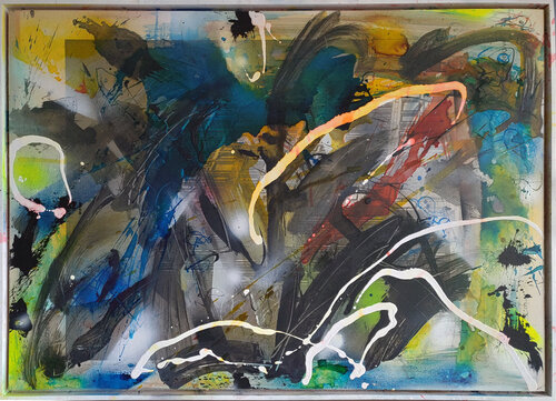 und wir bauen Häuser aus rosa Beton 2 van Jürgen Wagner, Schilderij te koop op Singulart