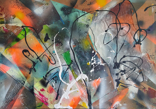 Collage gestisch übermalt van Jürgen Wagner, Schilderij te koop op Singulart