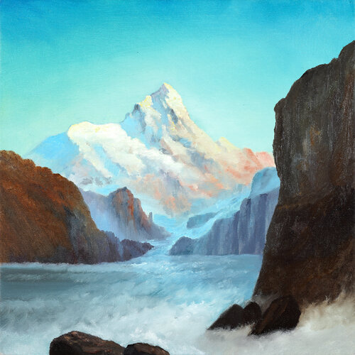 Clouds and Mountains in the Evening Sun by René Büttner, Painting for Sale on Singulart