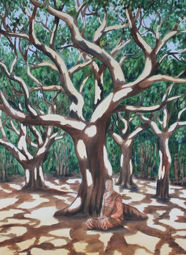 Am Meditationsbaum von Armin Thommes, Malerei kaufen auf Singulart